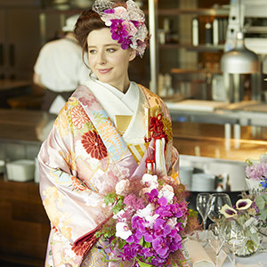 Ceremony at shrine with Japanese traditional clothes.