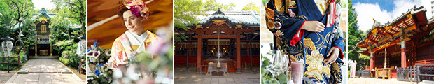 Ceremony at shrine with Japanese traditional clothes.